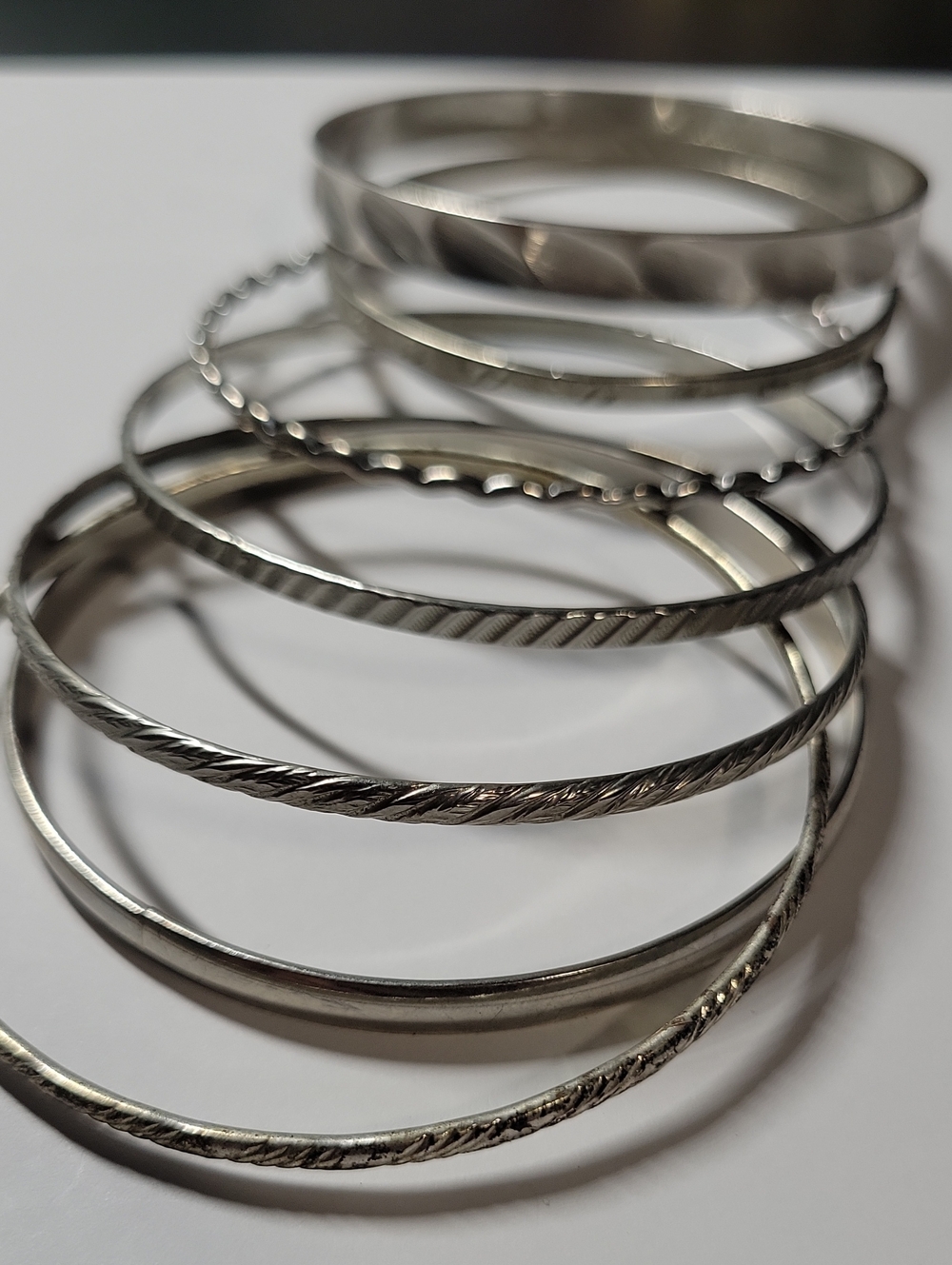 Silver Tone Textured Bangle Bracelet Set - Women